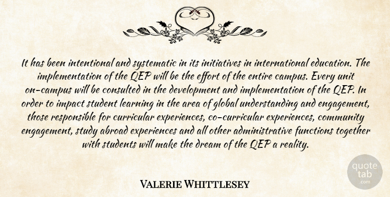 Valerie Whittlesey Quote About Abroad, Area, Community, Dream, Education: It Has Been Intentional And...