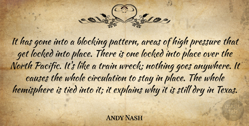 Andy Nash Quote About Areas, Blocking, Causes, Dry, Explains: It Has Gone Into A...