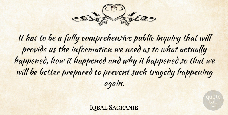 Iqbal Sacranie Quote About Fully, Happened, Happening, Information, Inquiry: It Has To Be A...