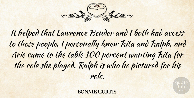 Bonnie Curtis Quote About Access, Both, Came, Helped, Knew: It Helped That Lawrence Bender...