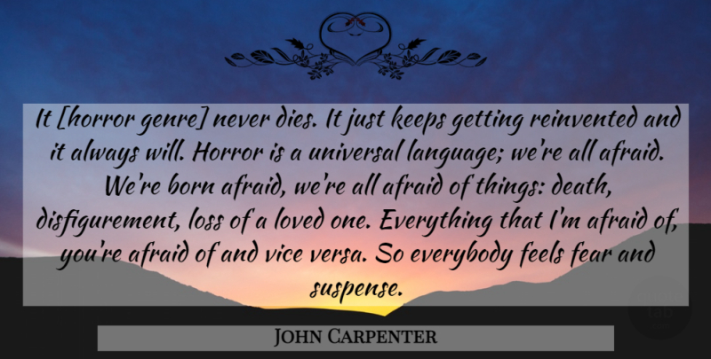 John Carpenter Quote About Loss, Horror Genre, Suspense: It Horror Genre Never Dies...