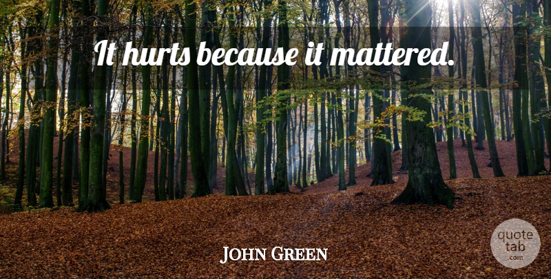 John Green Quote About Hurt, It Hurts: It Hurts Because It Mattered...
