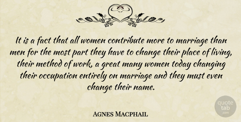 Agnes Macphail Quote About Men, Names, Today: It Is A Fact That...