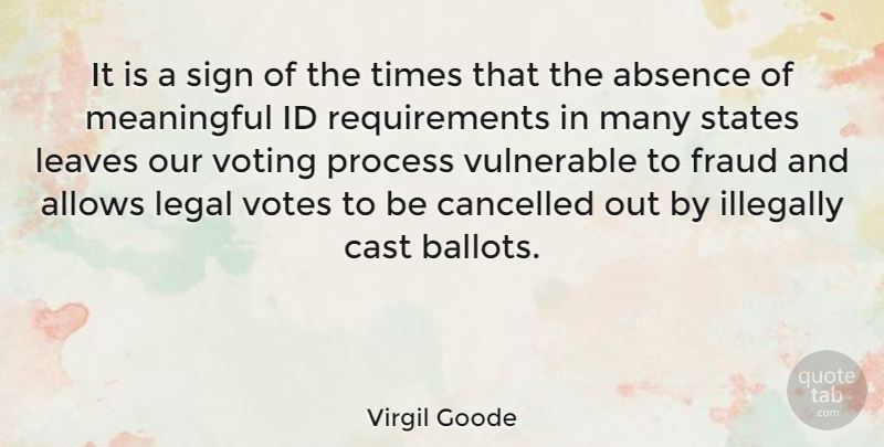 Virgil Goode Quote About Meaningful, Voting, Requirements: It Is A Sign Of...