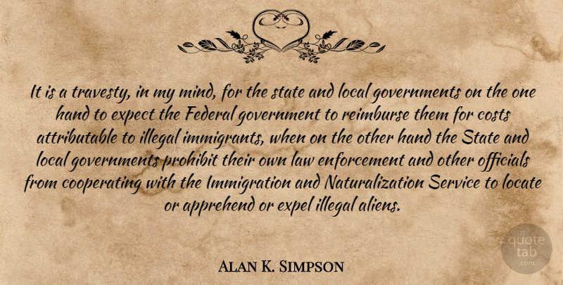 Alan K. Simpson Quote About Hands, Law, Government: It Is A Travesty In...