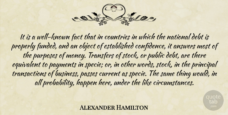 Alexander Hamilton Quote About Country, Purpose, Debt: It Is A Well Known...