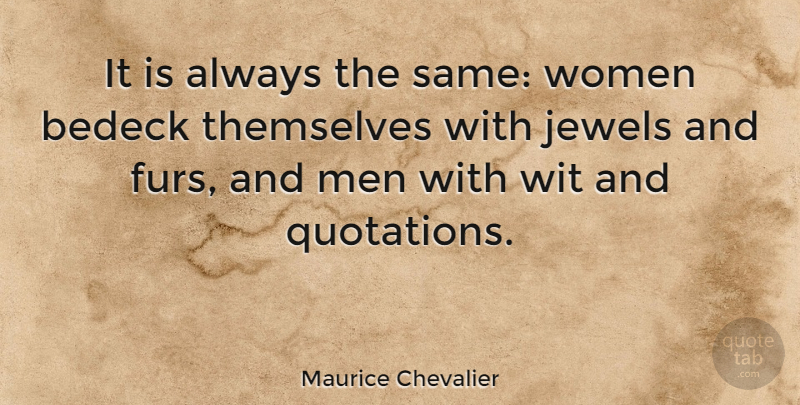 Maurice Chevalier Quote About Men, Jewels, Fur: It Is Always The Same...