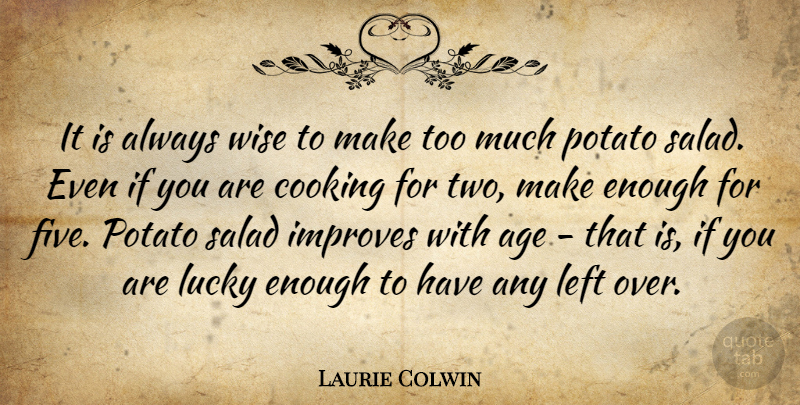 Laurie Colwin Quote About Wise, Food, Two: It Is Always Wise To...