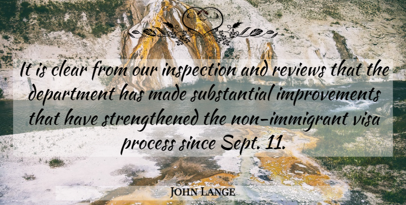 John Lange Quote About Clear, Department, Inspection, Process, Reviews: It Is Clear From Our...