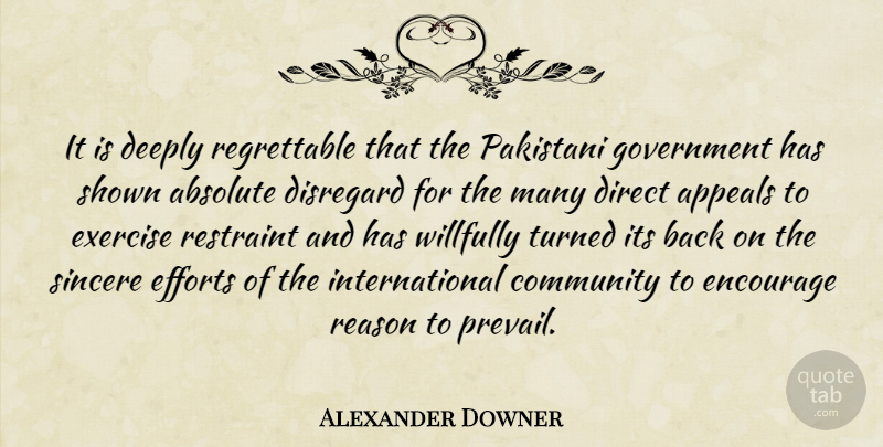 Alexander Downer Quote About Absolute, Appeals, Community, Deeply, Direct: It Is Deeply Regrettable That...