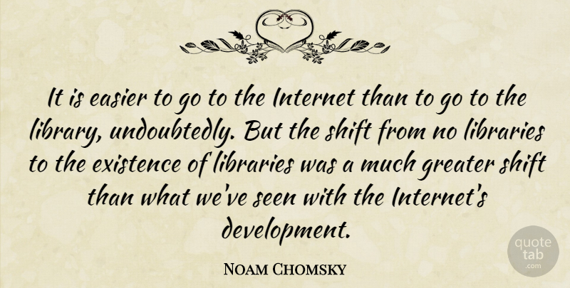 Noam Chomsky Quote About Easier, Greater, Libraries, Seen, Shift: It Is Easier To Go...