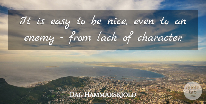 Dag Hammarskjold Quote About Nice, Inspiration, Character: It Is Easy To Be...