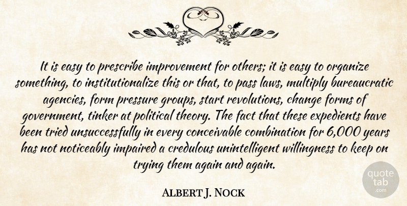 Albert J. Nock Quote About Agency, Government, Years: It Is Easy To Prescribe...