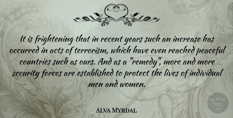 Alva Myrdal Quote About Country, Men, Years: It Is Frightening That In...