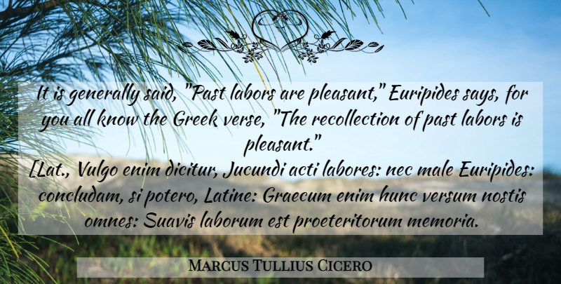 Marcus Tullius Cicero Quote About Past, Greek, Males: It Is Generally Said Past...