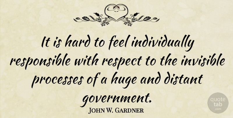 John W. Gardner Quote About Teamwork, Government, Hardship: It Is Hard To Feel...