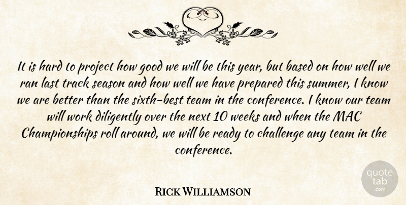 Rick Williamson Quote About Based, Challenge, Diligently, Good, Hard: It Is Hard To Project...