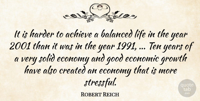 Robert Reich Quote About Achieve, Balanced, Created, Economic, Economy: It Is Harder To Achieve...