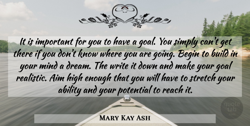 Mary Kay Ash Quote About Dream, Writing, Goal: It Is Important For You...