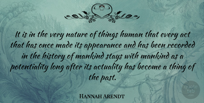 Hannah Arendt Quote About Past, Long, Appearance: It Is In The Very...