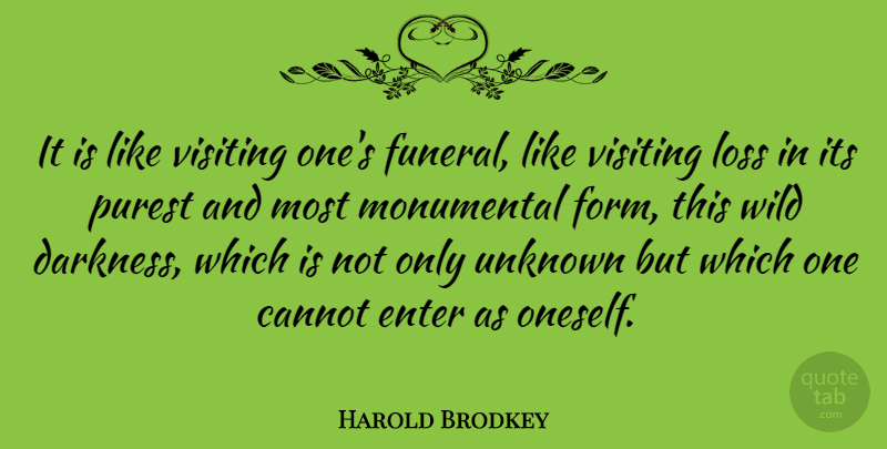 Harold Brodkey Quote About Loss, Funeral, Darkness: It Is Like Visiting Ones...