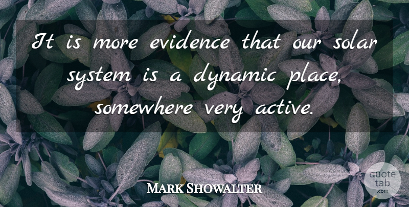Mark Showalter Quote About Dynamic, Evidence, Solar, Somewhere, System: It Is More Evidence That...