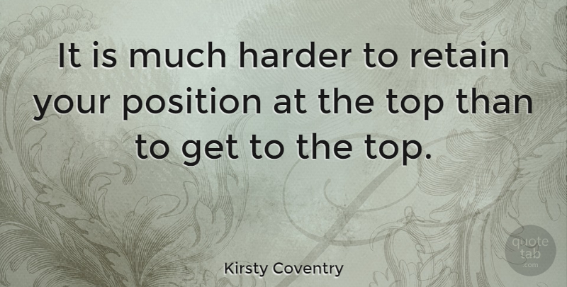 Kirsty Coventry Quote About Harder, Position: It Is Much Harder To...