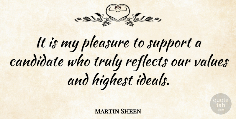 Martin Sheen Quote About Highest, Pleasure, Reflects, Truly: It Is My Pleasure To...