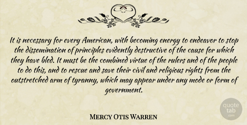 Mercy Otis Warren Quote About Religious, Rights, Government: It Is Necessary For Every...