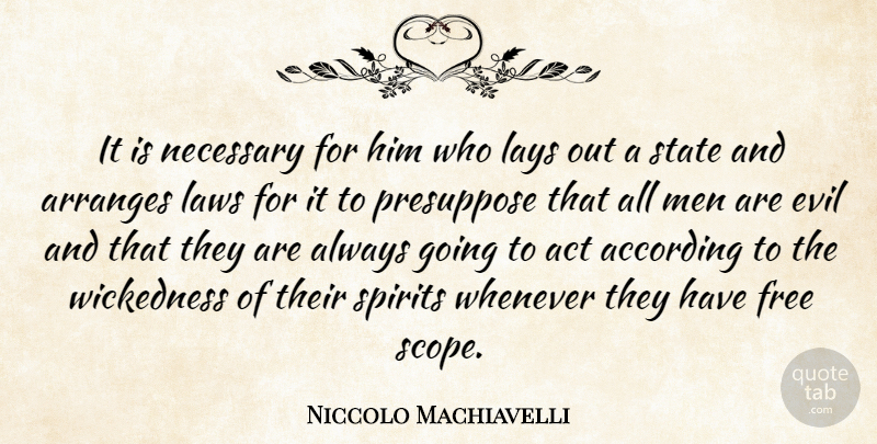 Niccolo Machiavelli Quote About Men, Law, Evil: It Is Necessary For Him...