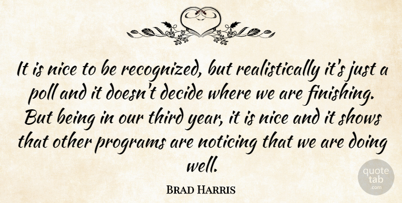 Brad Harris Quote About Decide, Nice, Noticing, Poll, Programs: It Is Nice To Be...
