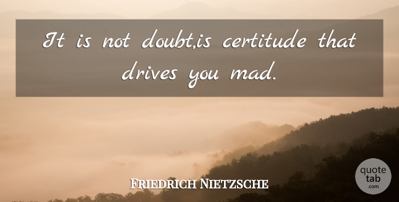 Friedrich Nietzsche Quote About Mad, Doubt, Certitude: It Is Not Doubtis Certitude...