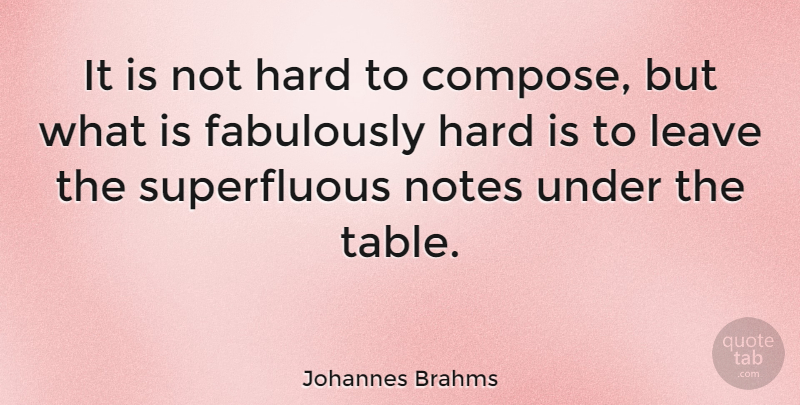 Johannes Brahms Quote About Fabulous, Tables, Notes: It Is Not Hard To...