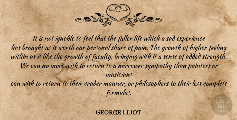 George Eliot Quote About Pain, Sadness, Feelings: It Is Not Ignoble To...
