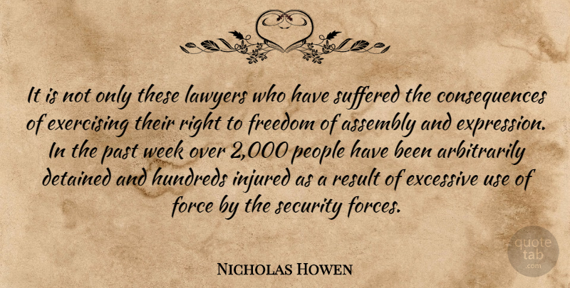 Nicholas Howen Quote About Assembly, Consequences, Detained, Excessive, Exercising: It Is Not Only These...
