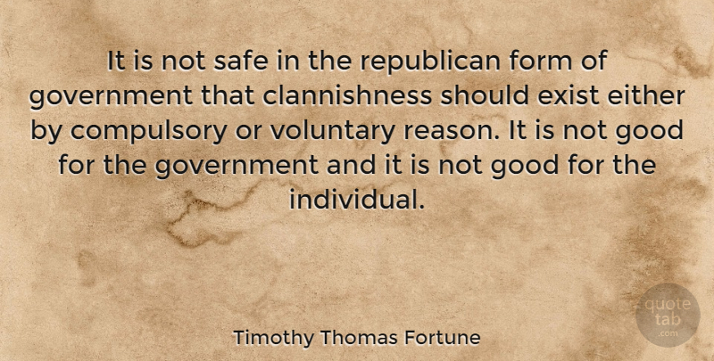 Timothy Thomas Fortune Quote About Government, Safe, Republican: It Is Not Safe In...