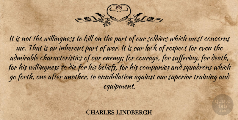 Charles Lindbergh Quote About War, Soldier, Training: It Is Not The Willingness...