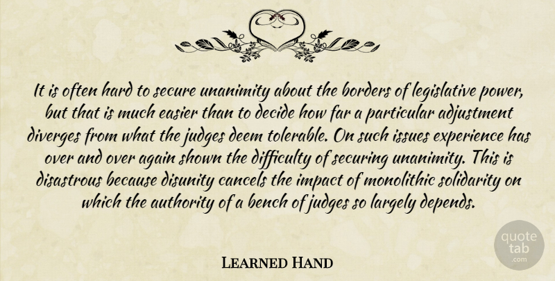 Learned Hand Quote About Issues, Impact, Judging: It Is Often Hard To...
