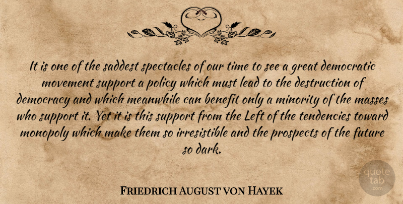 Friedrich August von Hayek Quote About Dark, Support, Democracy: It Is One Of The...