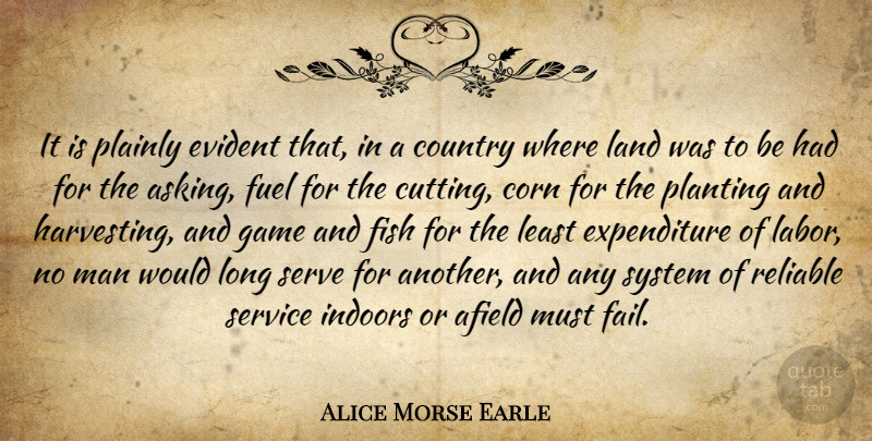 Alice Morse Earle Quote About Corn, Country, Evident, Fuel, Indoors: It Is Plainly Evident That...