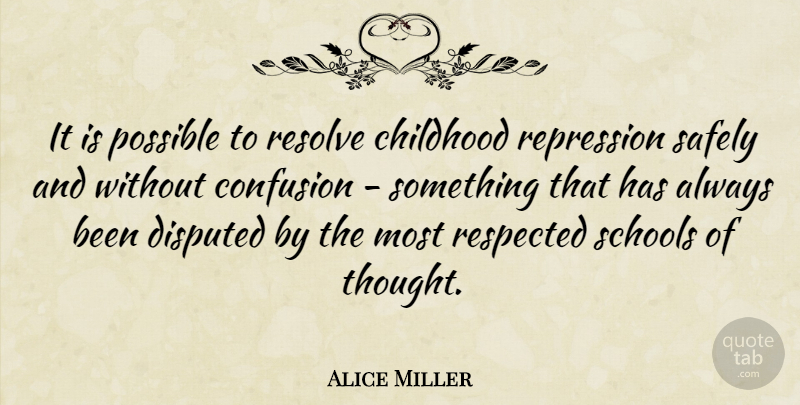 Alice Miller Quote About School, Confusion, Childhood: It Is Possible To Resolve...