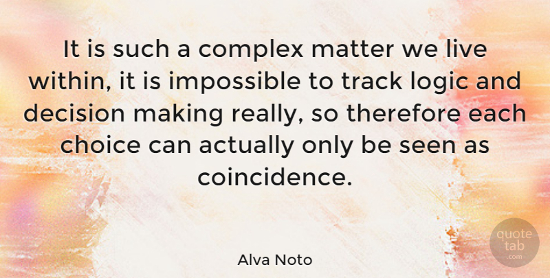 Alva Noto Quote About Complex, Logic, Matter, Seen, Therefore: It Is Such A Complex...
