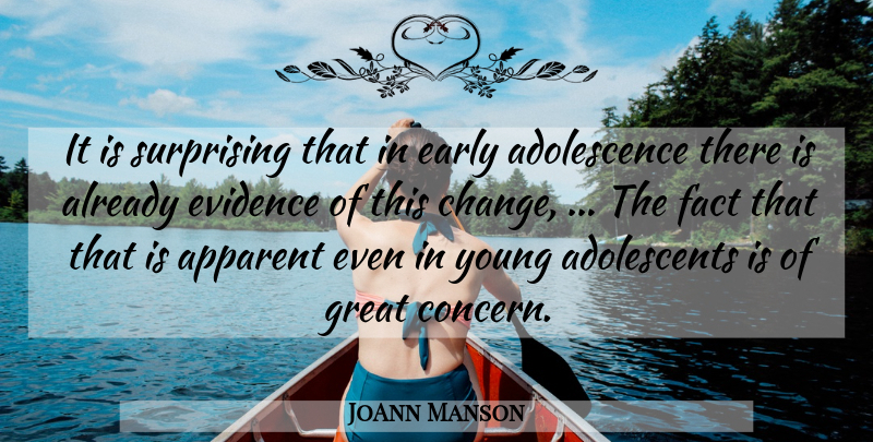 JoAnn Manson Quote About Apparent, Early, Evidence, Fact, Great: It Is Surprising That In...