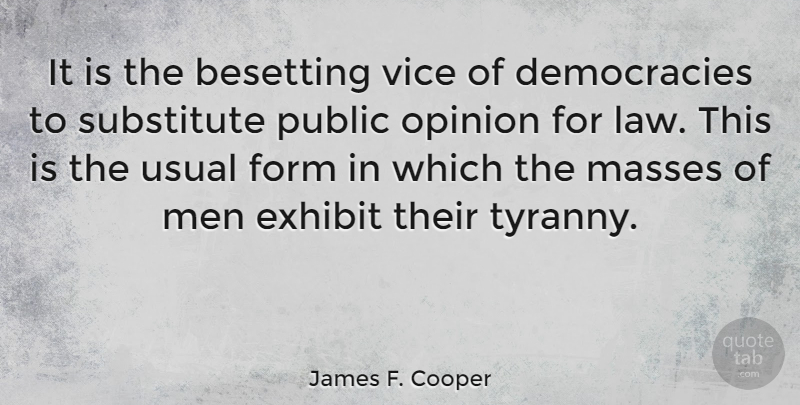 James F. Cooper Quote About American Novelist, Exhibit, Form, Masses, Men: It Is The Besetting Vice...