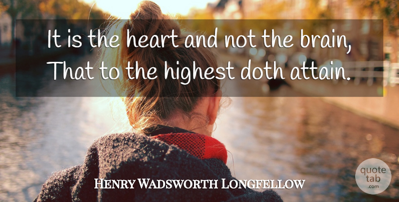 Henry Wadsworth Longfellow Quote About Heart, Brain, Highest: It Is The Heart And...