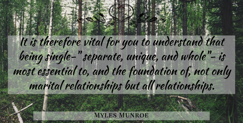 Myles Munroe Quote About Relationship, Marriage, Being Single: It Is Therefore Vital For...