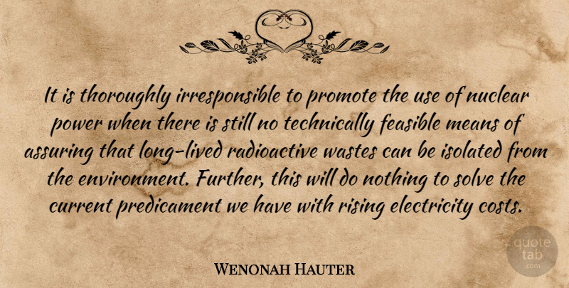 Wenonah Hauter Quote About Current, Electricity, Feasible, Isolated, Means: It Is Thoroughly Irresponsible To...