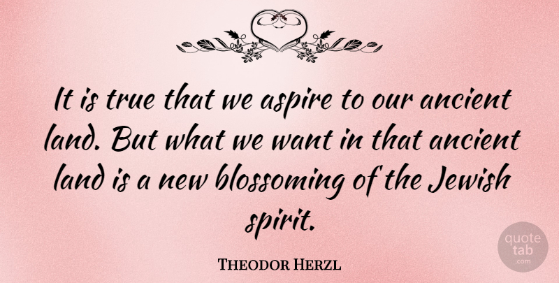 Theodor Herzl Quote About Land, Want, Blossoming: It Is True That We...