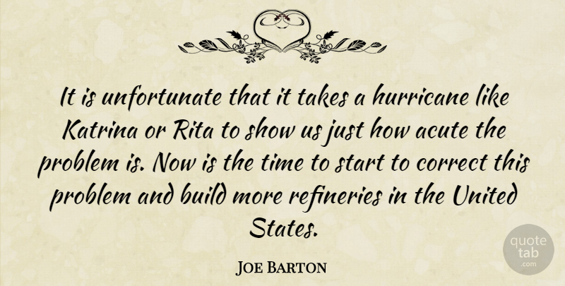 Joe Barton Quote About Acute, Build, Correct, Hurricane, Katrina: It Is Unfortunate That It...