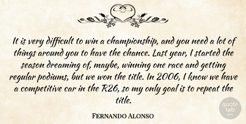Fernando Alonso Quote About Car, Difficult, Dreaming, Goal, Last: It Is Very Difficult To...